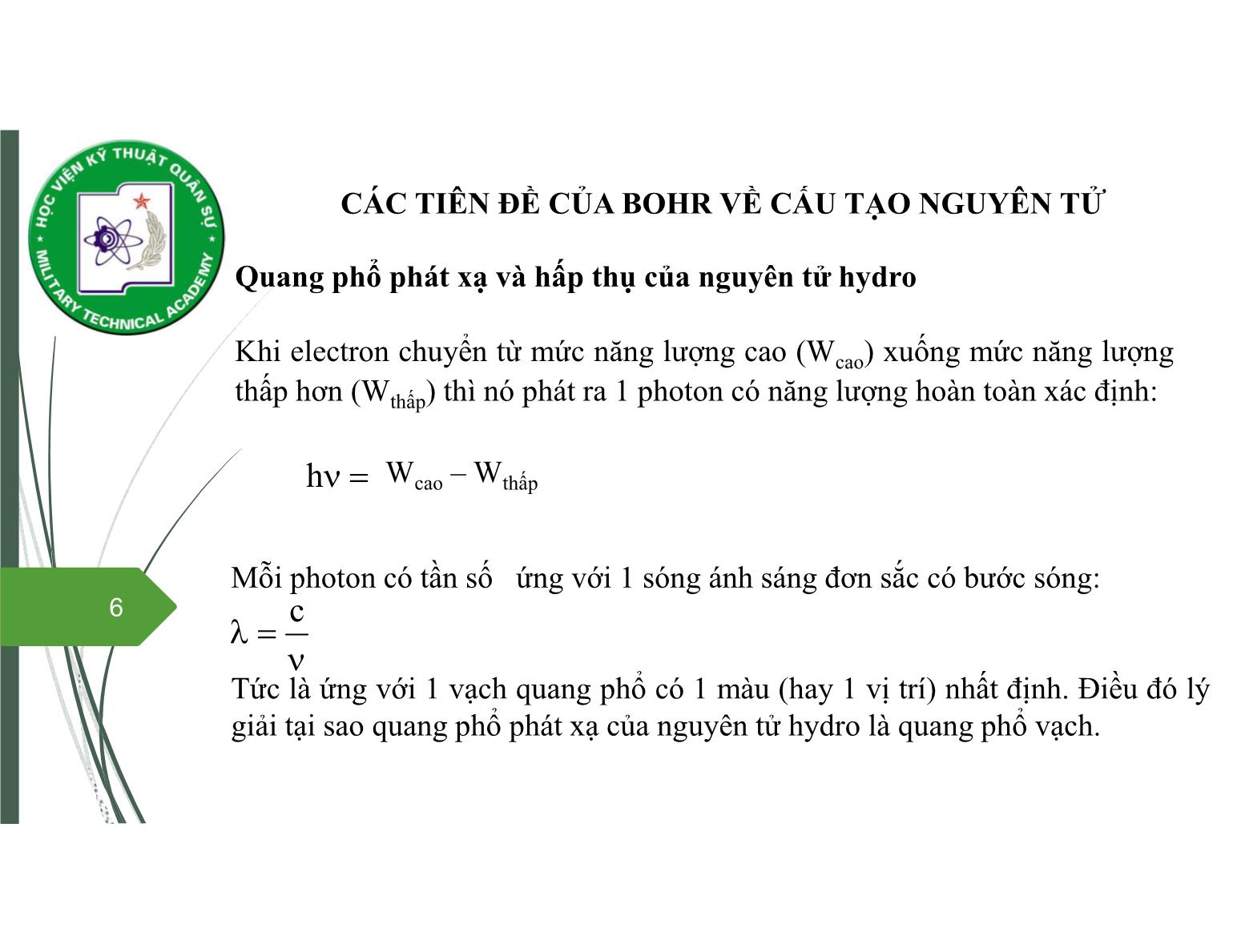 Bài giảng Vật lý đại cương 2 - Chương 10: Vật lý nguyên tử - Nguyễn Xuân Thấu trang 6