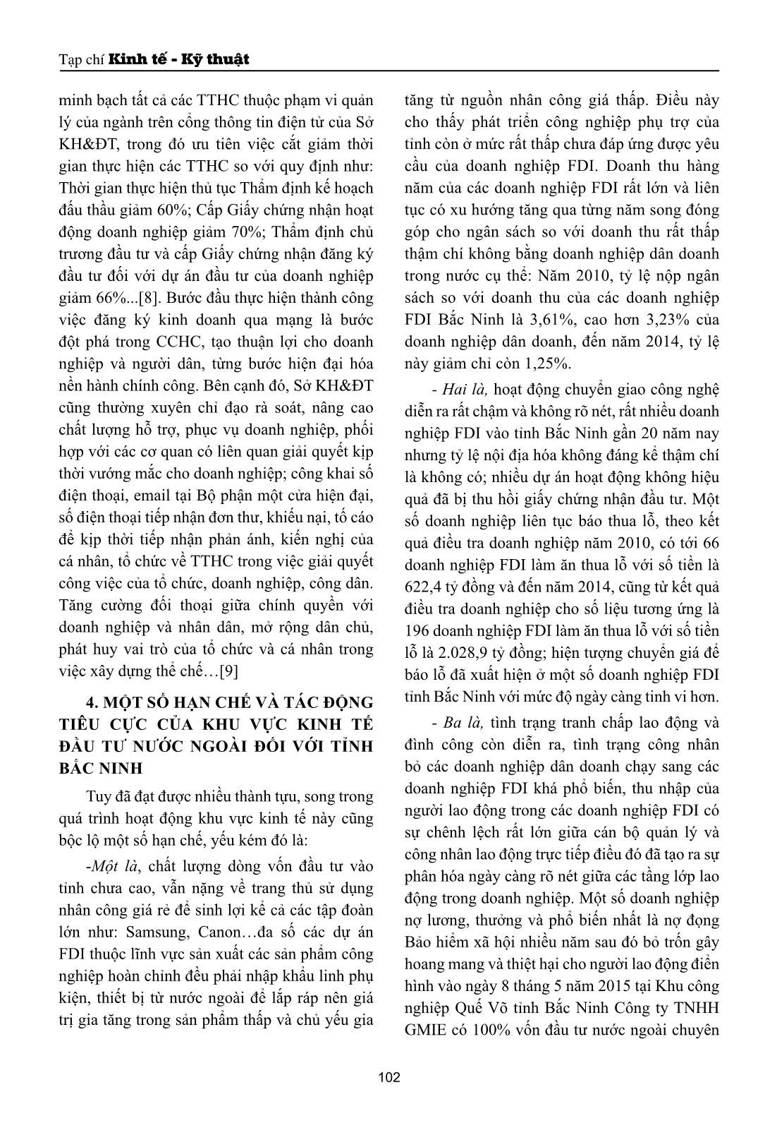 Những đóng góp quan tṛng của đầu tư nước ngoài trong phát triển kinh tế của tỉnh Bắc Ninh trang 8