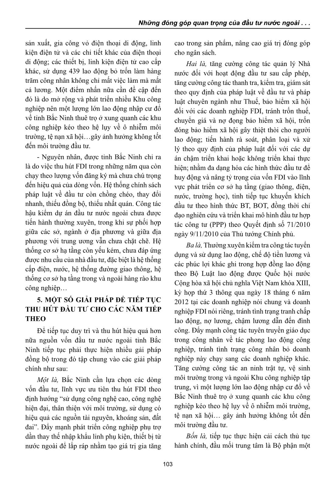 Những đóng góp quan tṛng của đầu tư nước ngoài trong phát triển kinh tế của tỉnh Bắc Ninh trang 9