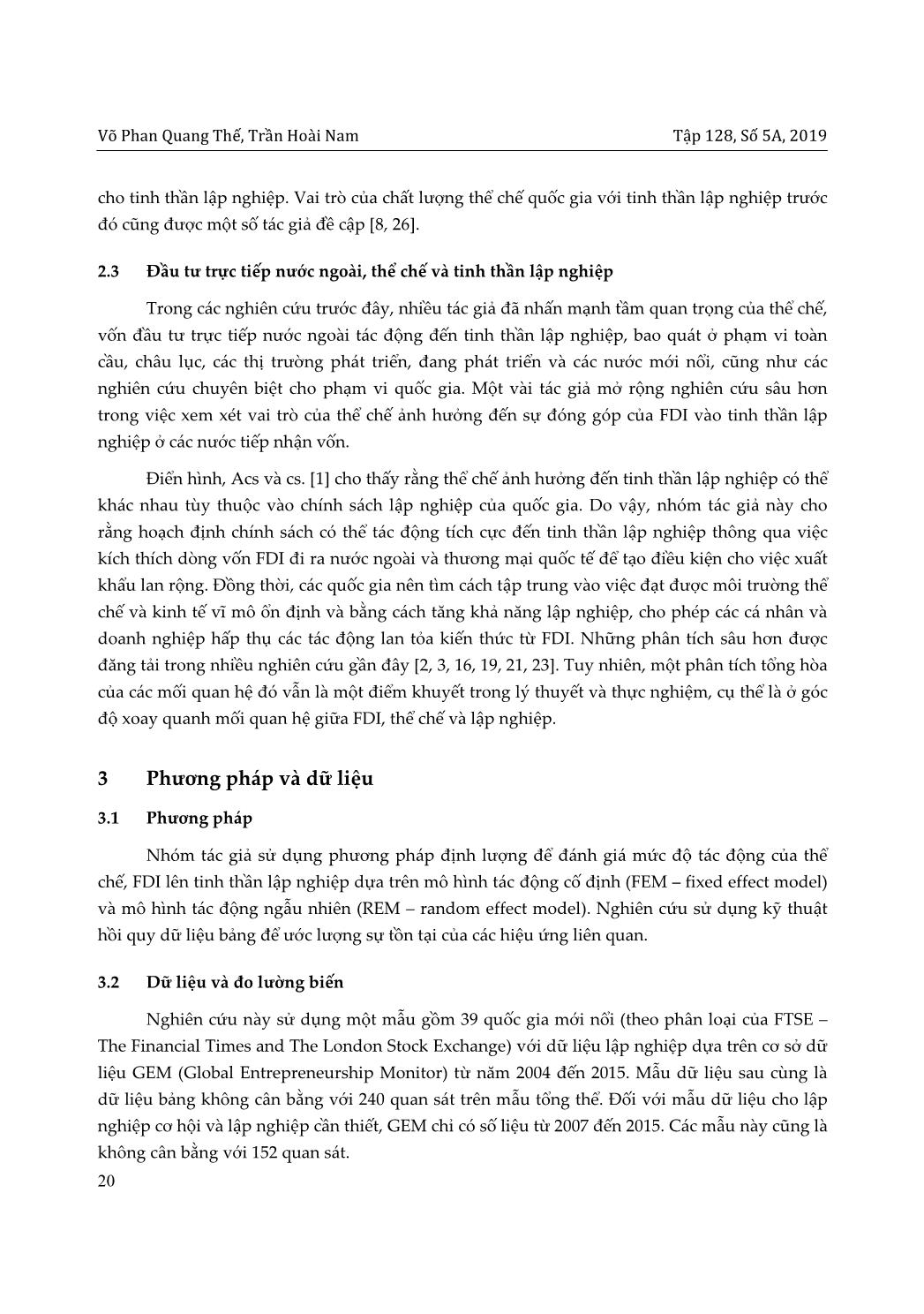 Đầu tư trực tiếp nước ngoài, chất lượng thể chế và tinh thần lập nghiệp: Bằng chứng thực nghiệm từ các thị trường mới nổi trang 4