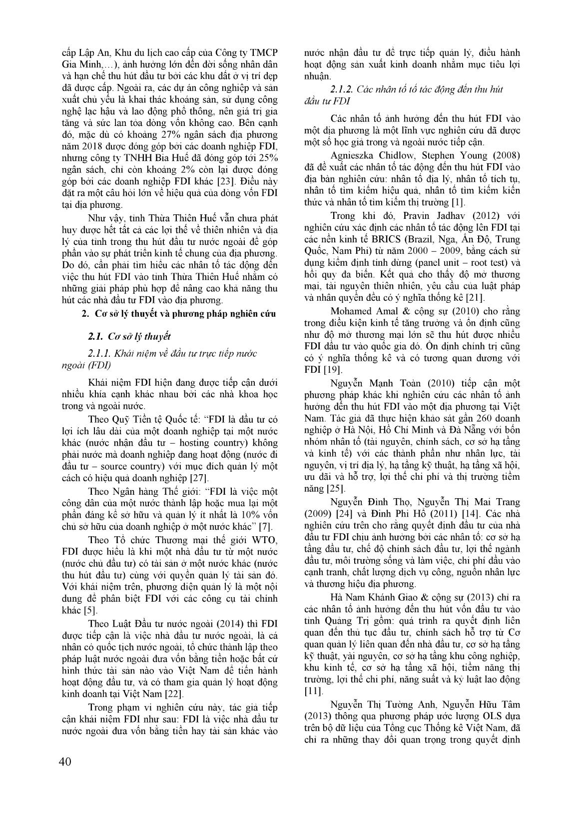 Các nhân tố tác động đến thu hút đầu tủ trực tiếp nước ngoài vào tỉnh thừa thiên Huế trang 2