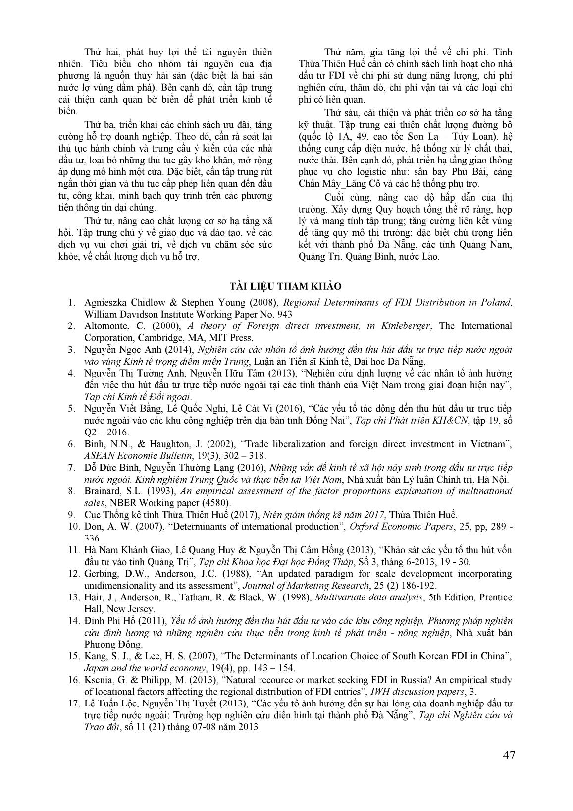 Các nhân tố tác động đến thu hút đầu tủ trực tiếp nước ngoài vào tỉnh thừa thiên Huế trang 9