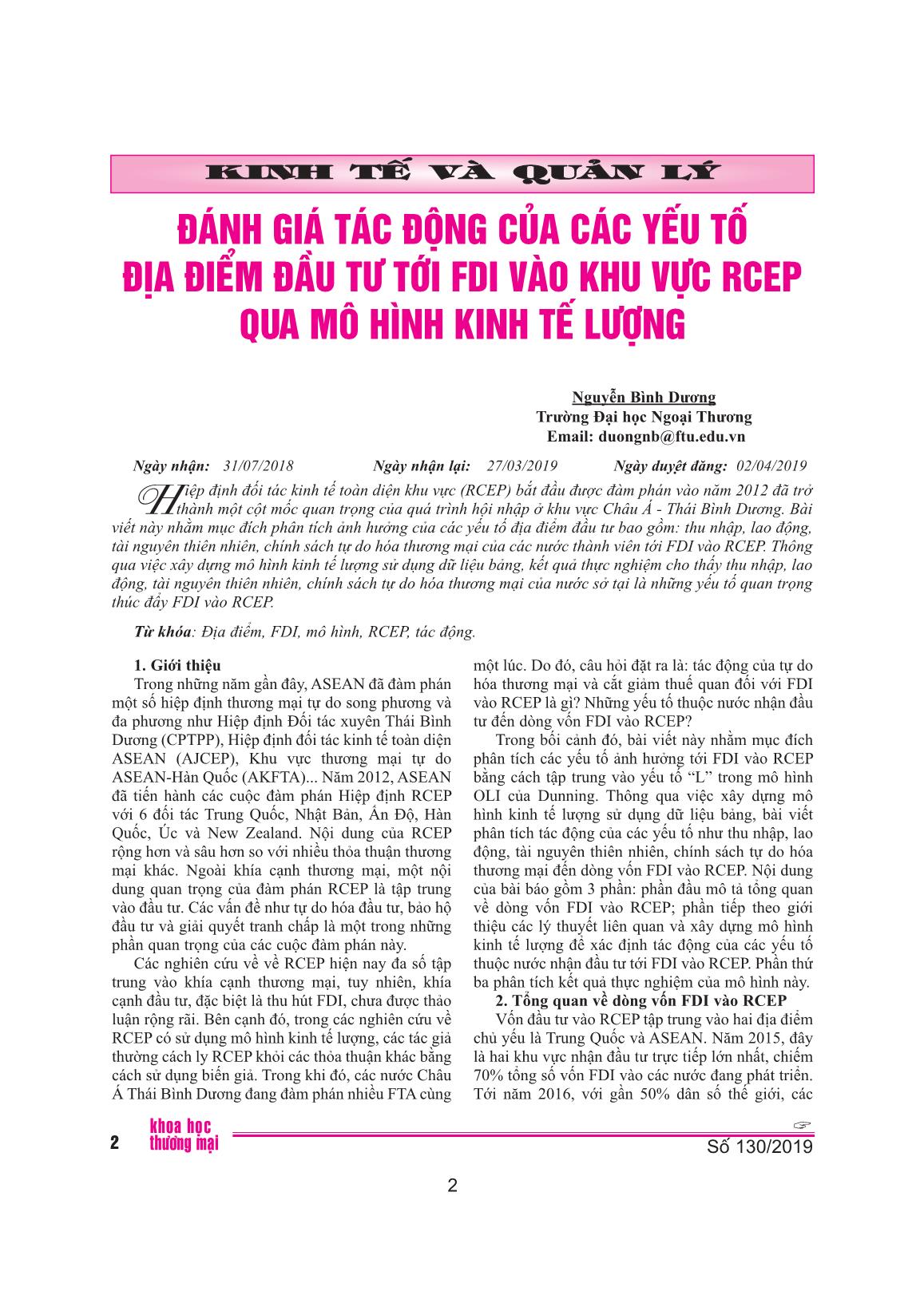 Đánh giá tác động của các yếu tố địa điểm đầu tư tới FDI vào khu vực RCEP qua mô hình kinh tế lượng trang 1