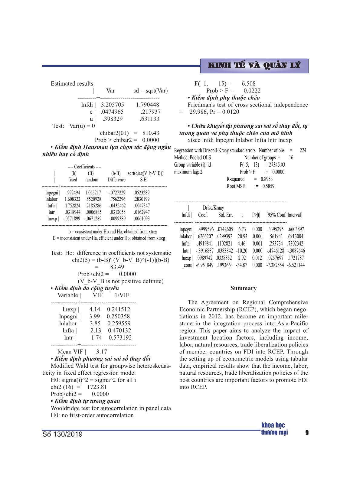 Đánh giá tác động của các yếu tố địa điểm đầu tư tới FDI vào khu vực RCEP qua mô hình kinh tế lượng trang 8