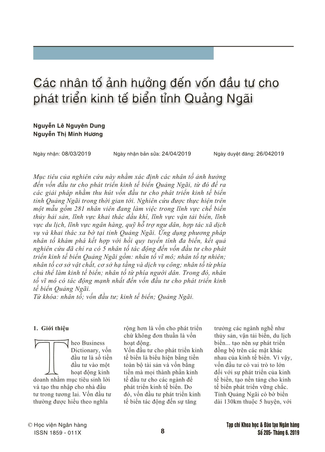 Các nhân tố ảnh hưởng đến vốn đầu tư cho phát triển kinh tế biển tỉnh Quảng Ngãi trang 1