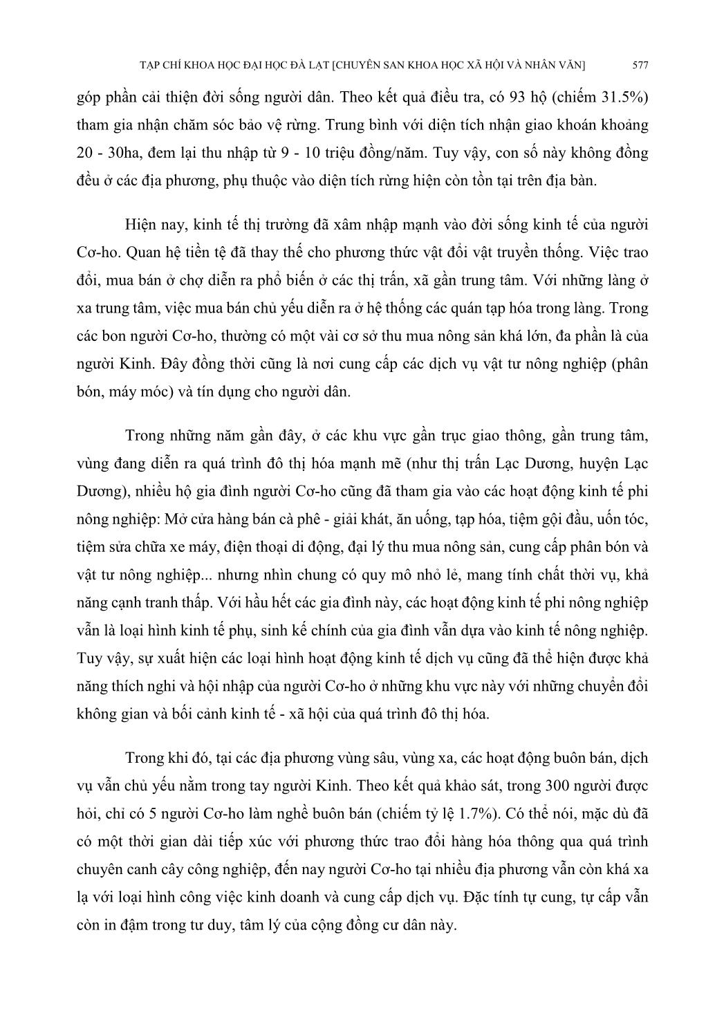 Biến đổi trong hoạt động kinh tế của người Cơ-ho ở tỉnh Lâm Đồng từ đổi mới đến nay trang 10