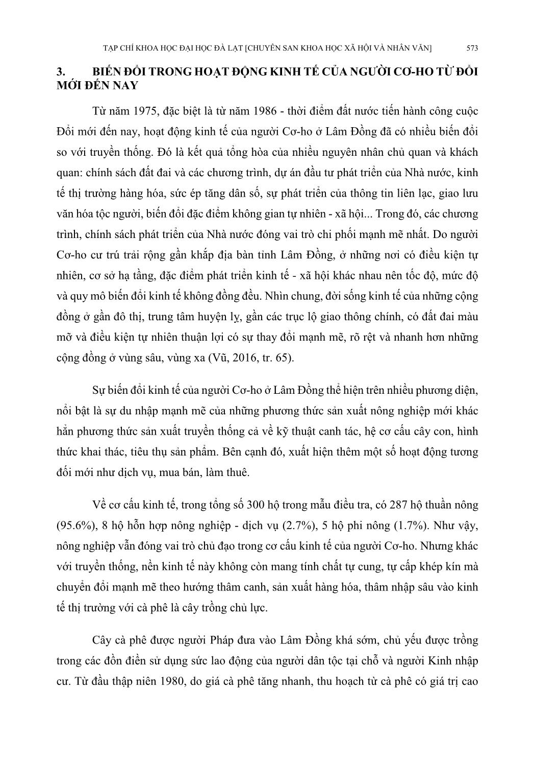 Biến đổi trong hoạt động kinh tế của người Cơ-ho ở tỉnh Lâm Đồng từ đổi mới đến nay trang 6