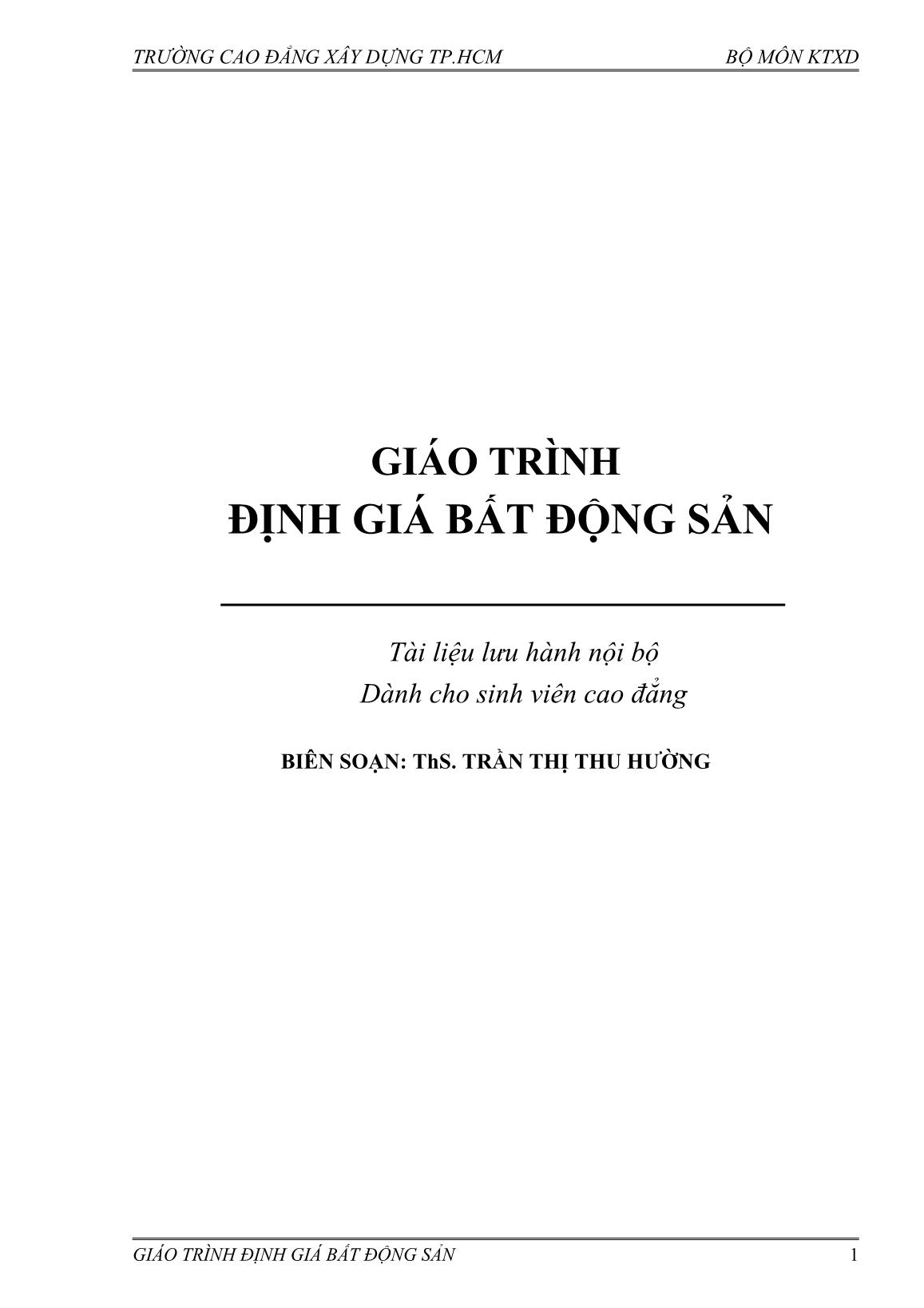 Giáo trình Định giá bất động sản - Trần Thị Thu Hường trang 1