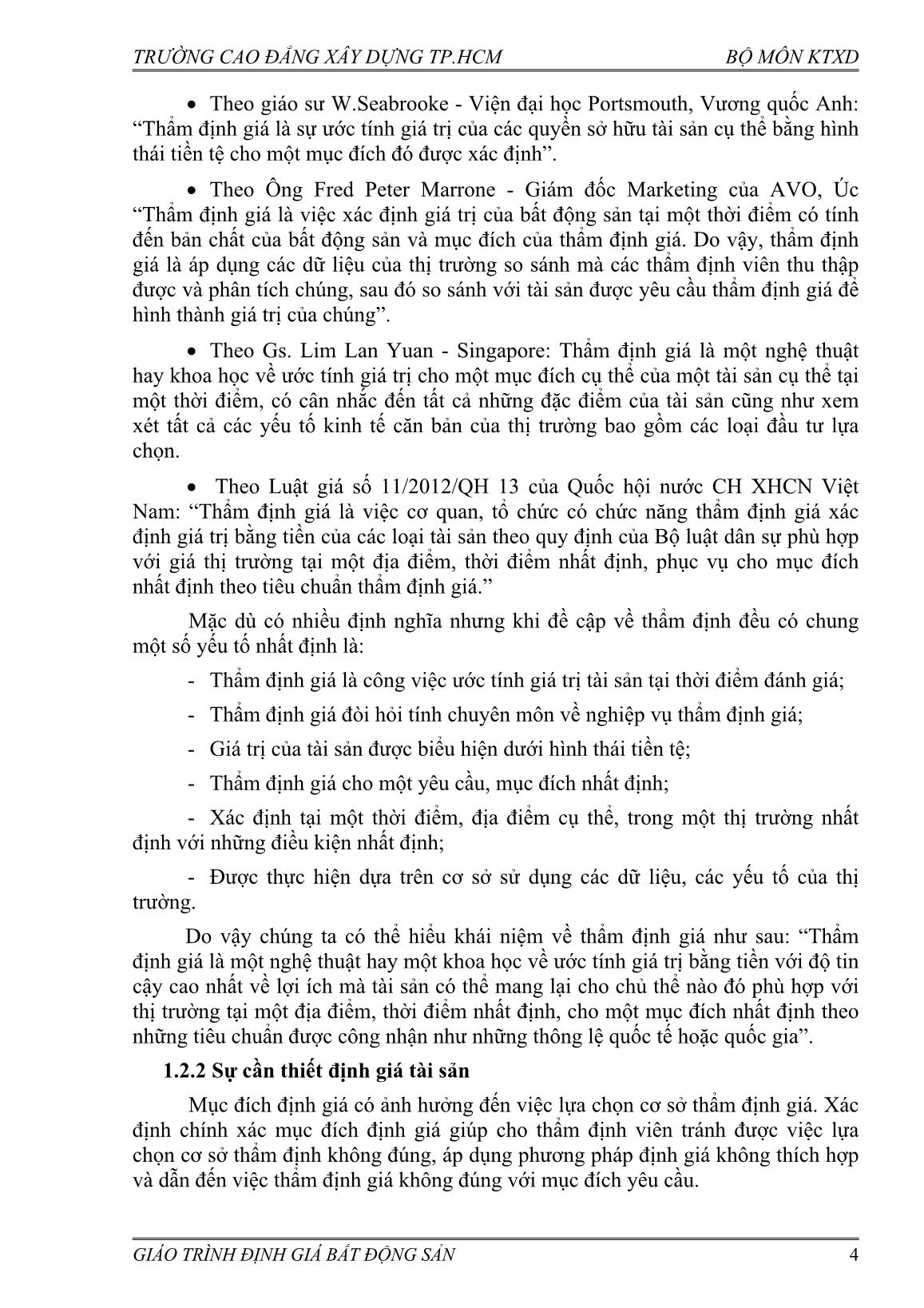 Giáo trình Định giá bất động sản - Trần Thị Thu Hường trang 4