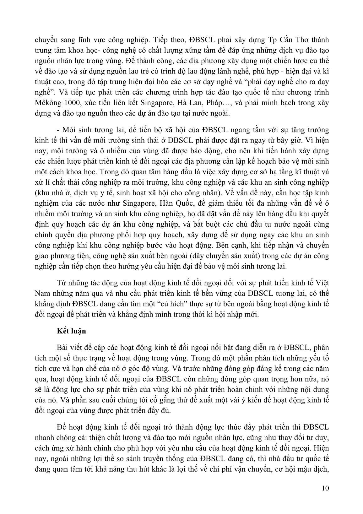 Hoạt động kinh tế đối ngoại - động lực phát triển đồng bằng sông Cửu Long thời kì hội nhập trang 10