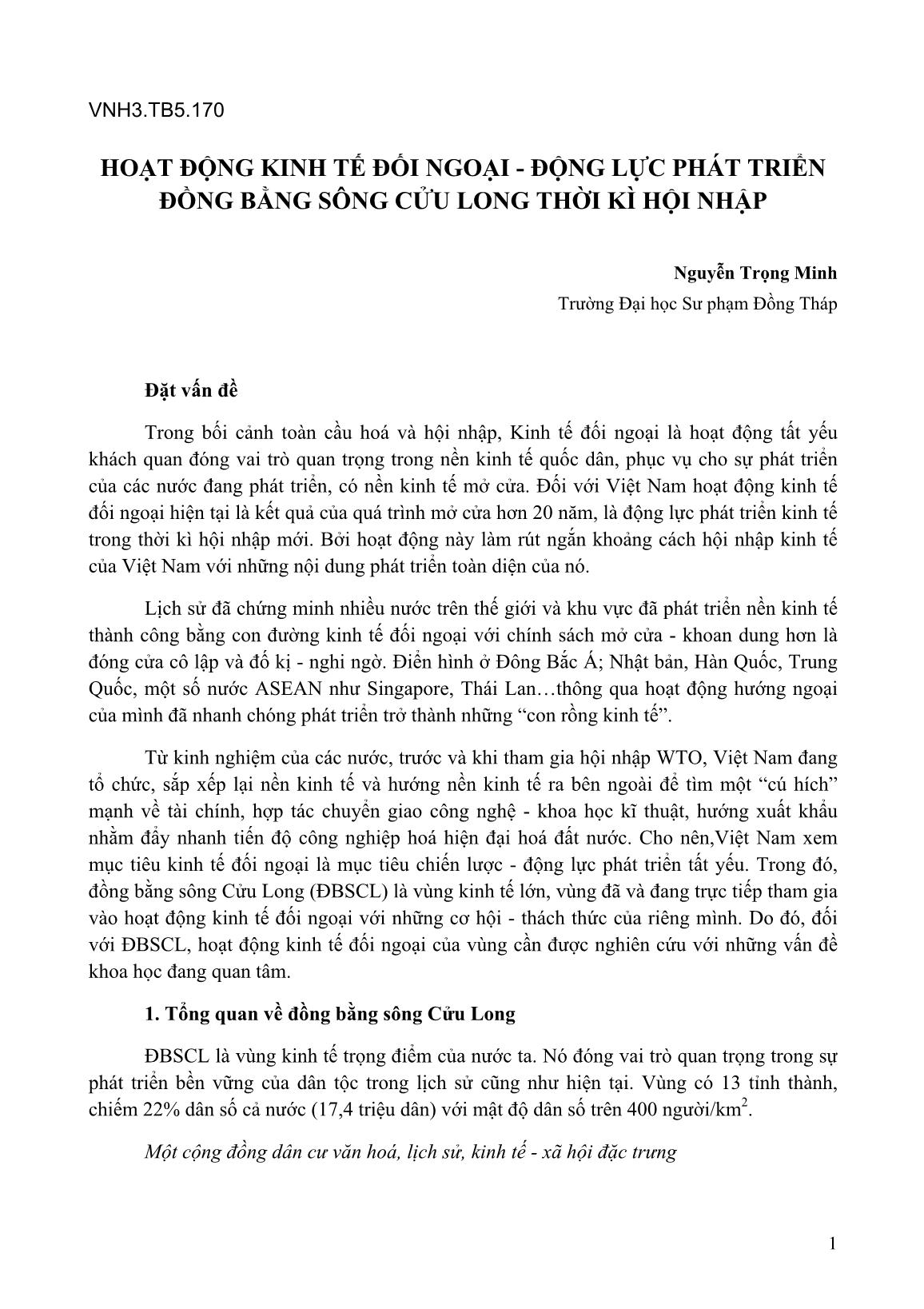 Hoạt động kinh tế đối ngoại - động lực phát triển đồng bằng sông Cửu Long thời kì hội nhập trang 1