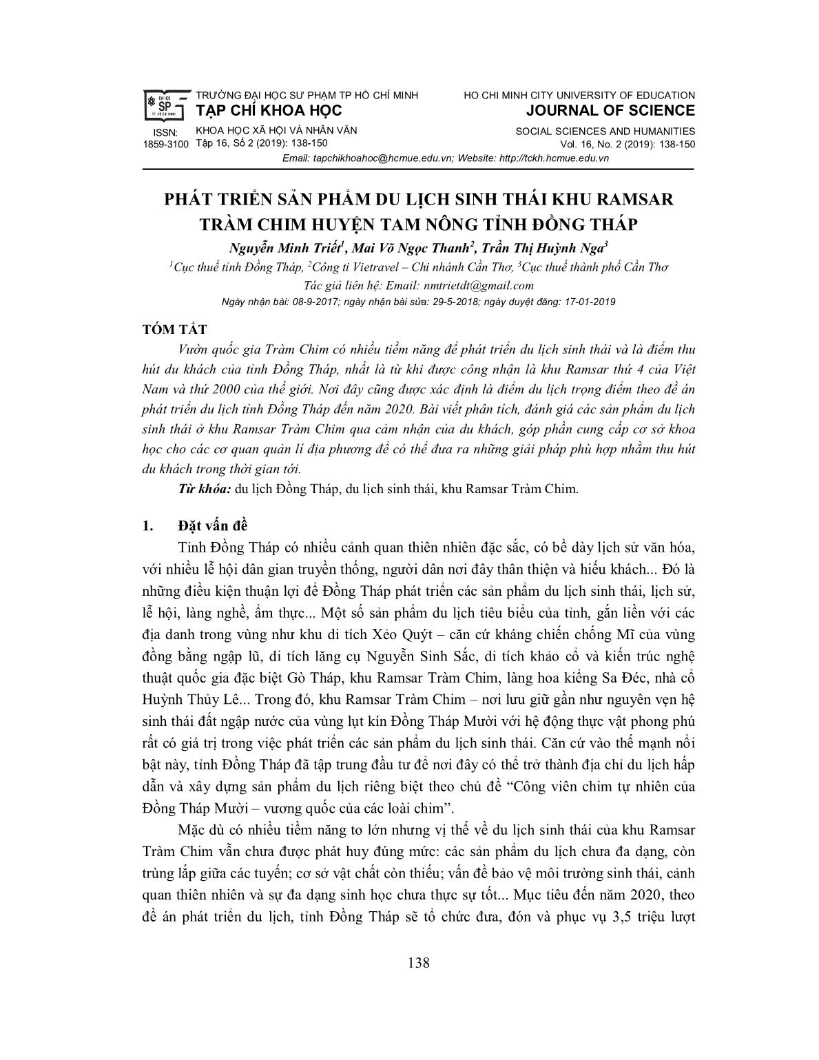 Phát triển sản phẩm du lịch sinh thái khu Ramsar Tràm Chim huyện Tam Nông tỉnh Đồng Tháp trang 1