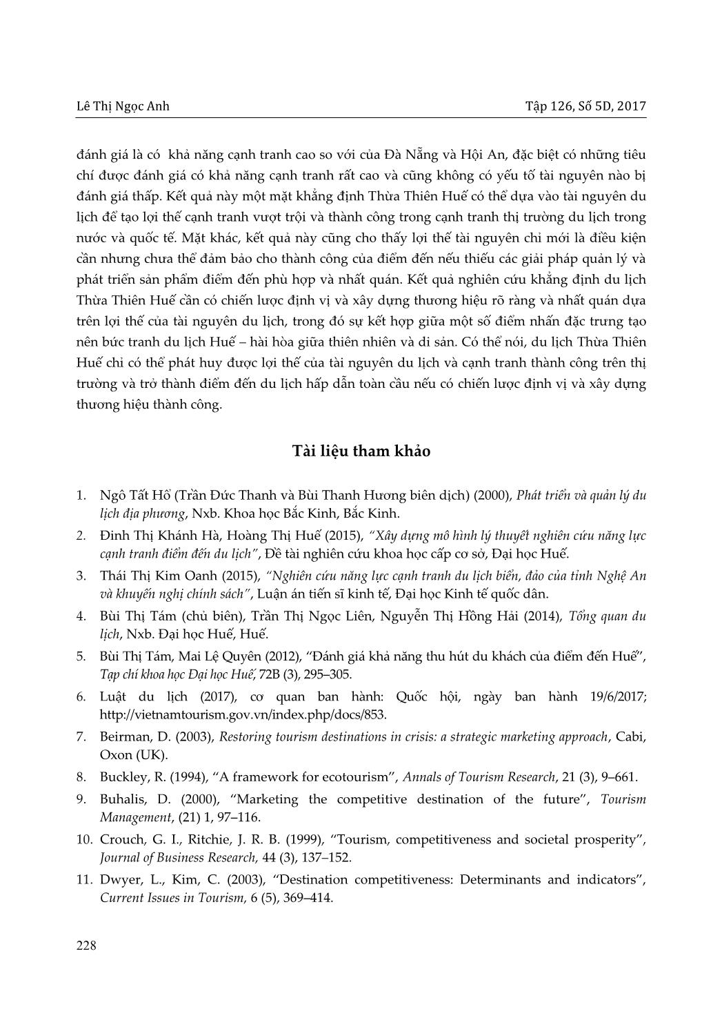 Yếu tố tài nguyên du lịch trong năng lực cạnh tranh điểm đến du lịch Thừa Thiên Huế trang 10