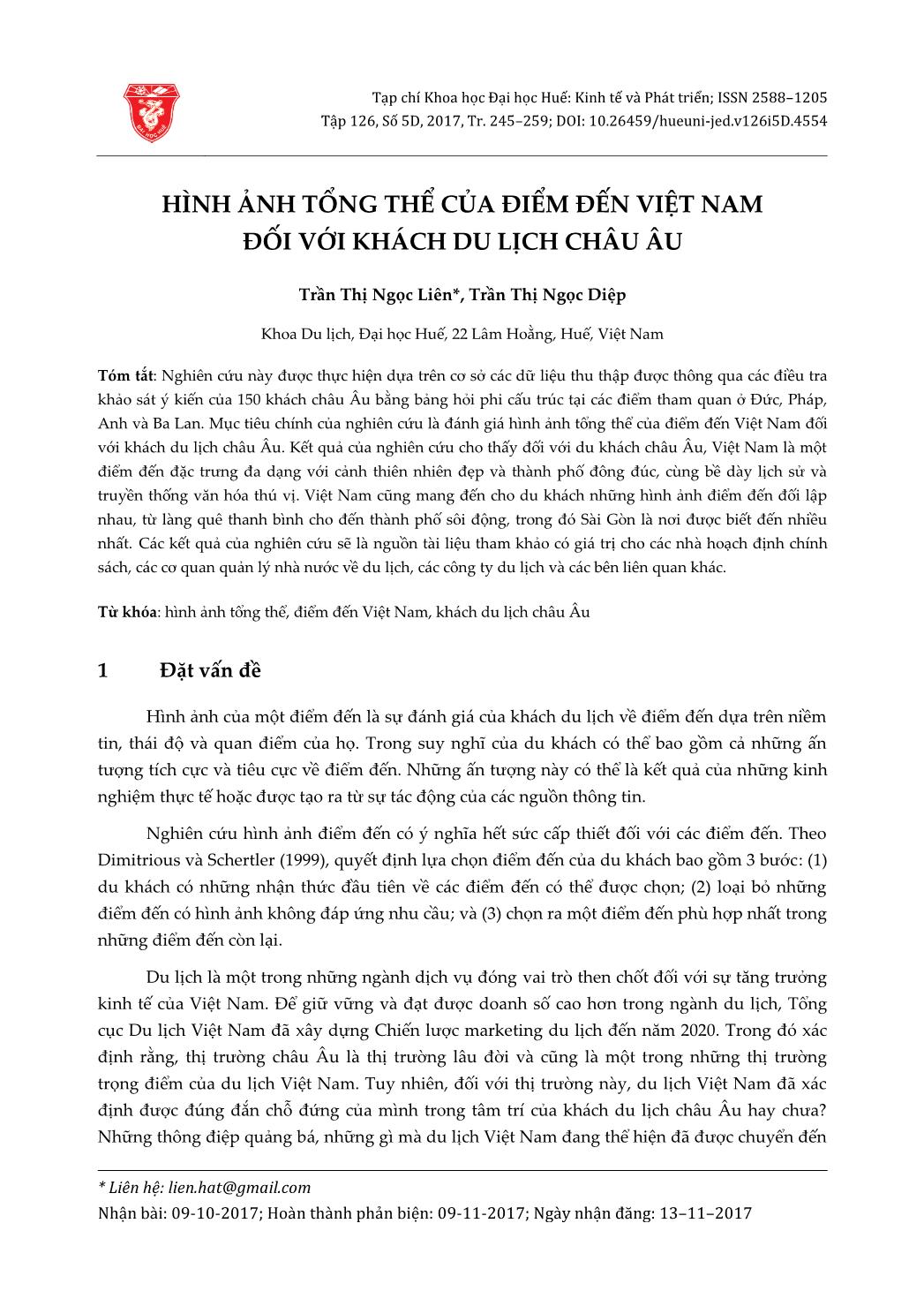 Hình ảnh tổng thể của điểm đến Việt Nam đối với khách du lịch Châu Âu trang 1