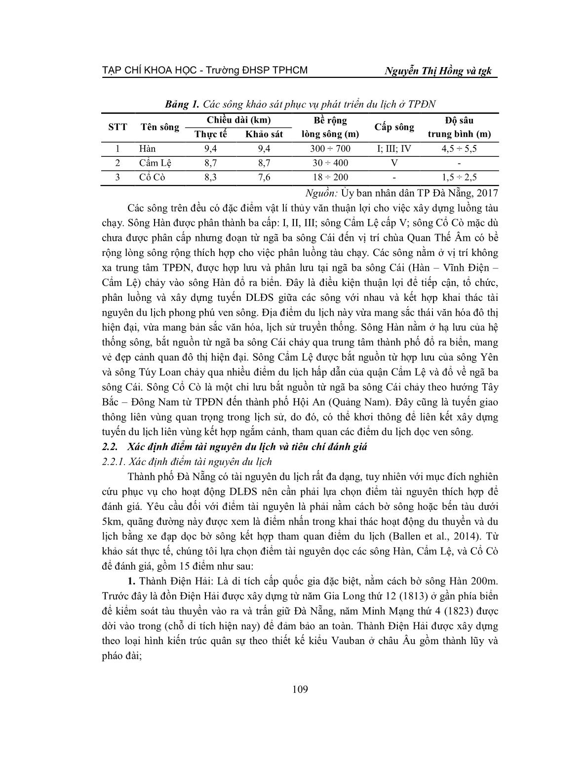 Đánh giá điểm tài nguyên du lịch theo định hướng khai thác du lịch đường sông trên sông Hàn, Cổ Cò và Cẩm Lệ ở Thành phố Đà Nẵng trang 2