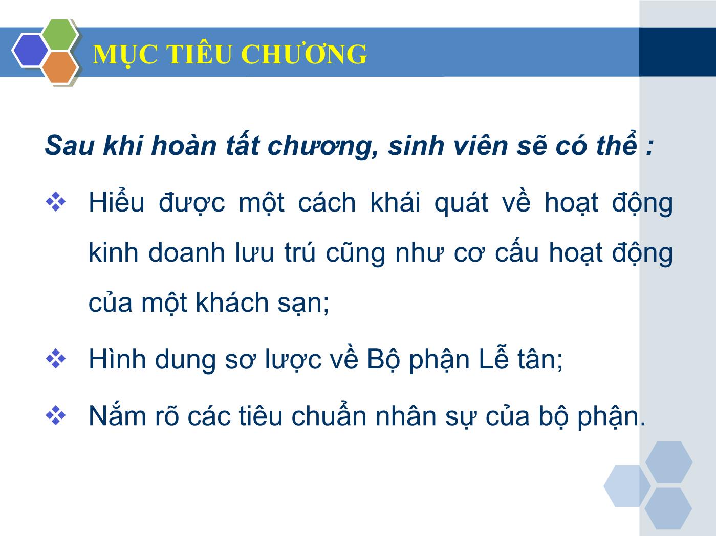 Bài giảng Nghiệp vụ lễ tân - Chương 1: Tổng quan về nghiệp vụ lễ tân - Trần Đình Thắng trang 8