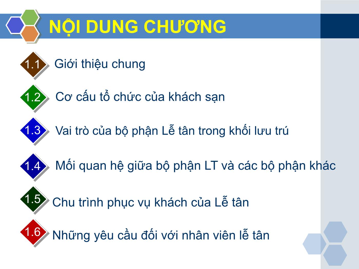 Bài giảng Nghiệp vụ lễ tân - Chương 1: Tổng quan về nghiệp vụ lễ tân - Trần Đình Thắng trang 9