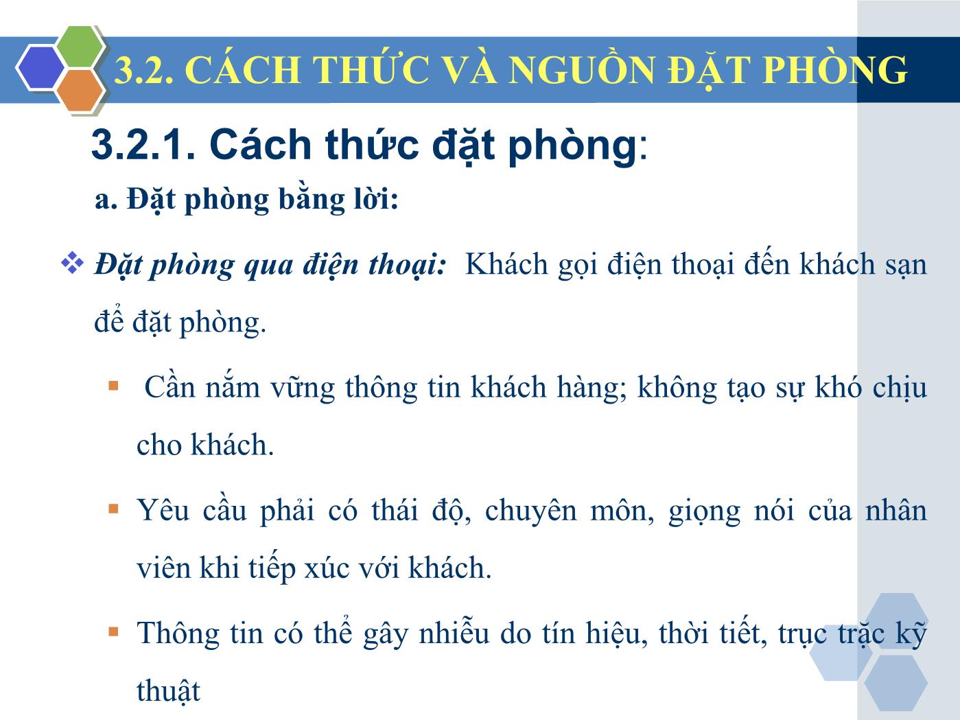 Bài giảng Nghiệp vụ lễ tân - Chương 3: Nhận và xử lý các yêu cầu đặt giữ phòng - Trần Đình Thắng trang 10