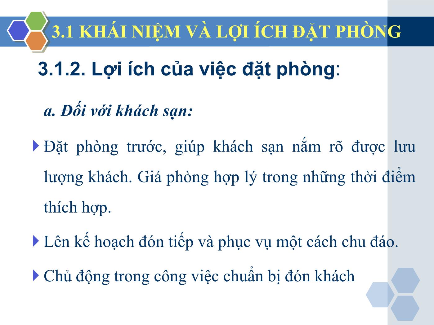 Bài giảng Nghiệp vụ lễ tân - Chương 3: Nhận và xử lý các yêu cầu đặt giữ phòng - Trần Đình Thắng trang 7