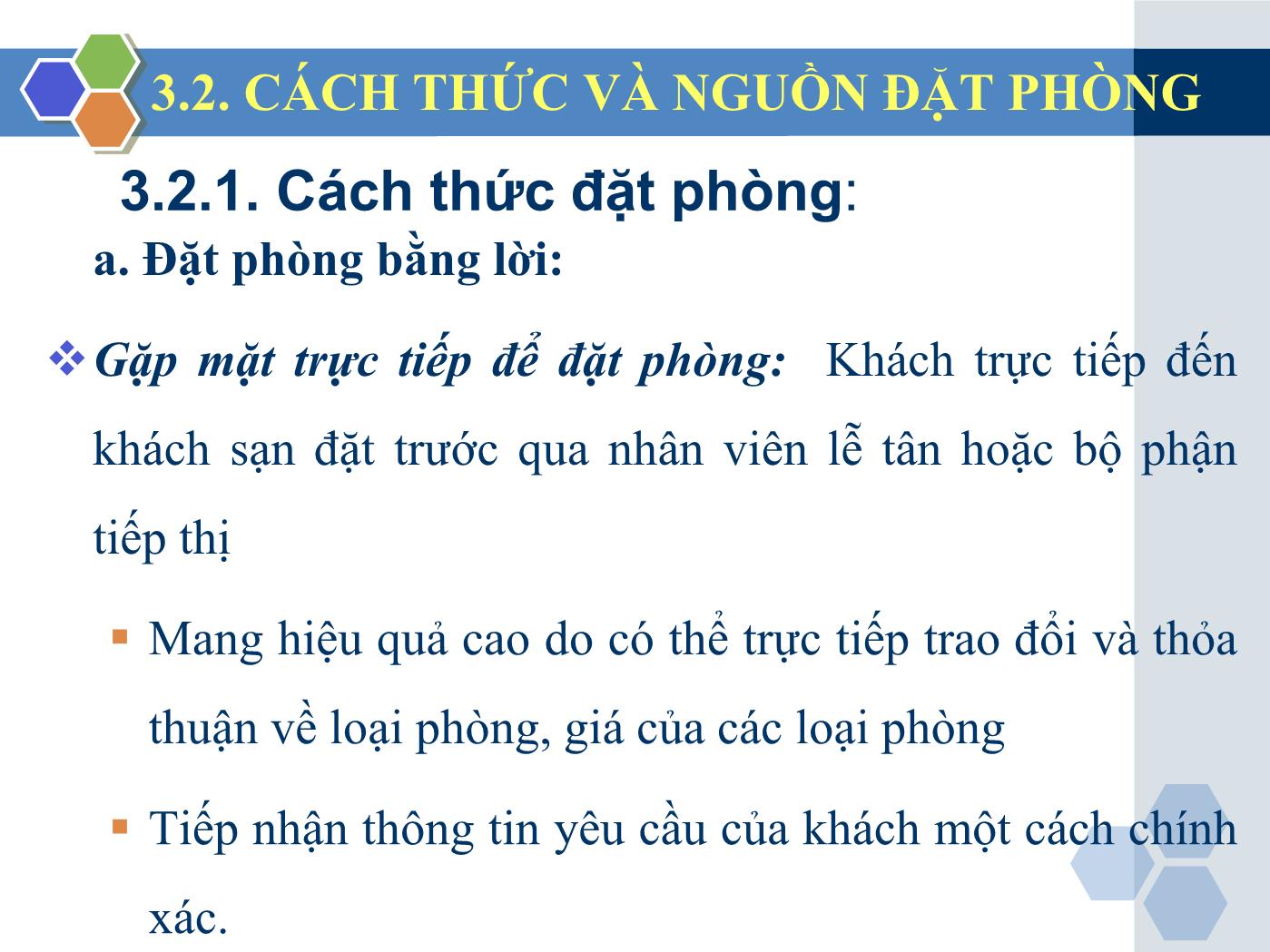 Bài giảng Nghiệp vụ lễ tân - Chương 3: Nhận và xử lý các yêu cầu đặt giữ phòng - Trần Đình Thắng trang 9