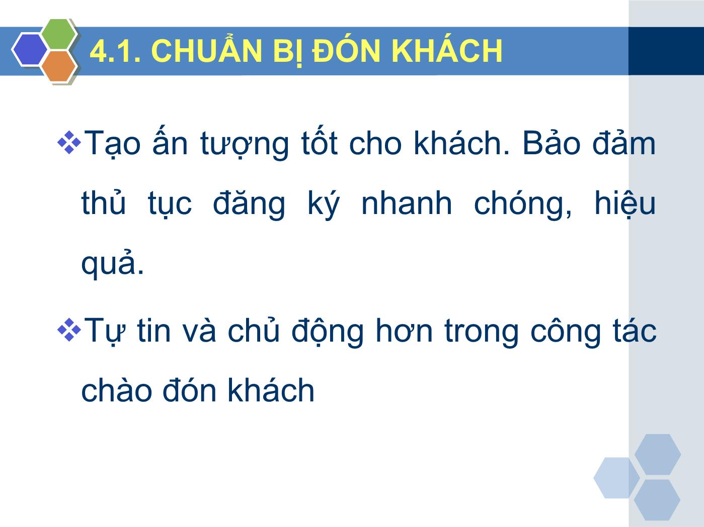 Bài giảng Nghiệp vụ lễ tân - Chương 4: Dịch vụ đăng ký & nhận phòng cho khách - Trần Đình Thắng trang 5