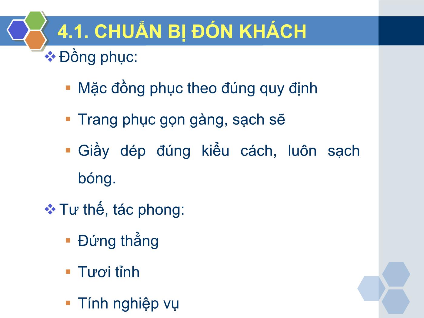 Bài giảng Nghiệp vụ lễ tân - Chương 4: Dịch vụ đăng ký & nhận phòng cho khách - Trần Đình Thắng trang 7