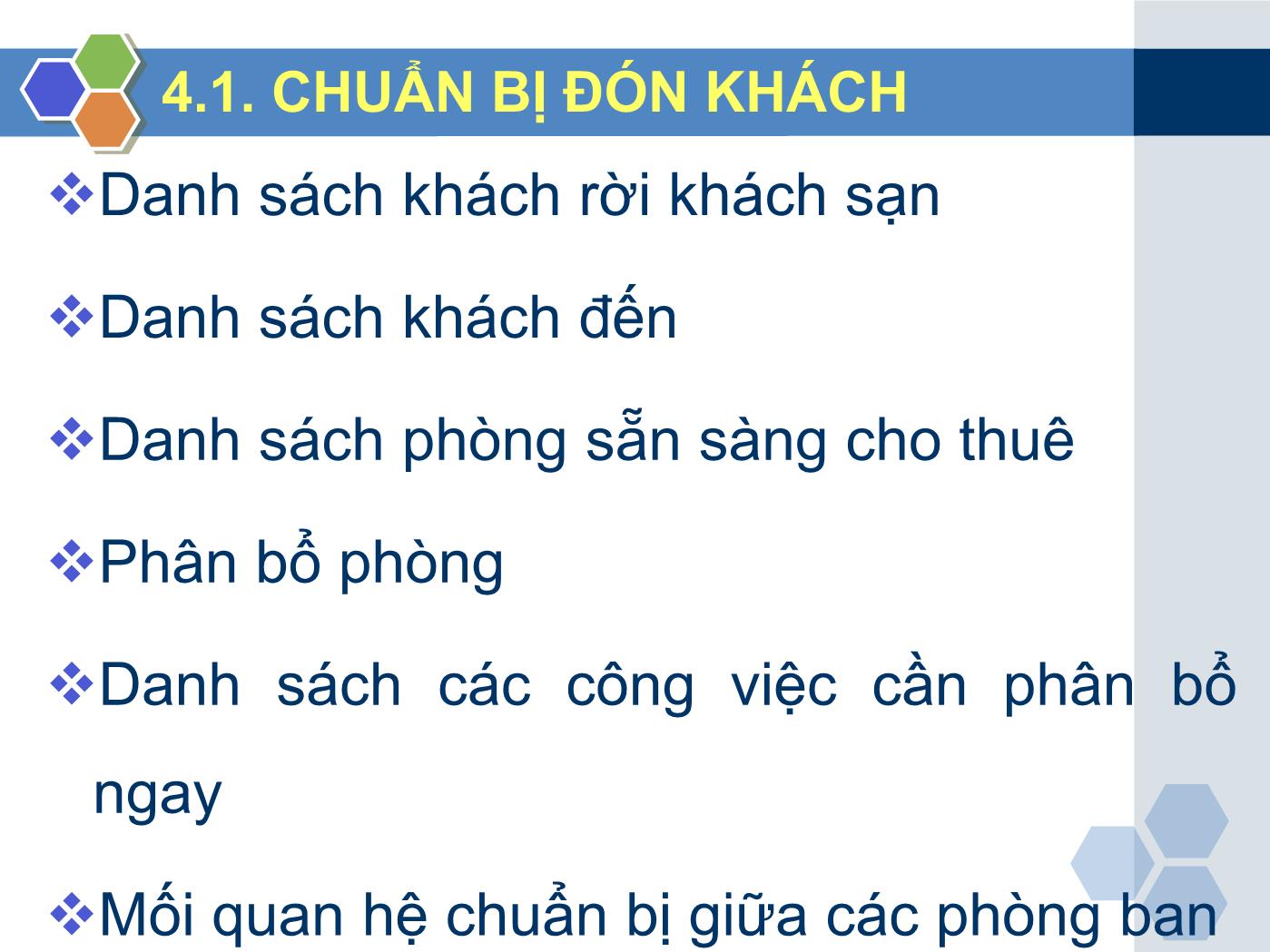 Bài giảng Nghiệp vụ lễ tân - Chương 4: Dịch vụ đăng ký & nhận phòng cho khách - Trần Đình Thắng trang 9