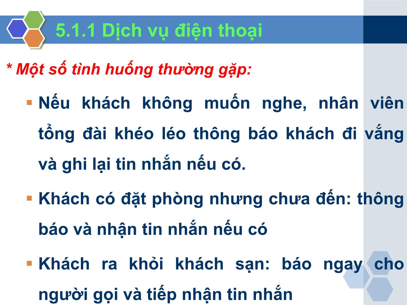 Bài giảng Nghiệp vụ lễ tân - Chương 5: Phục vụ khách lưu trú - Trần Đình Thắng trang 10