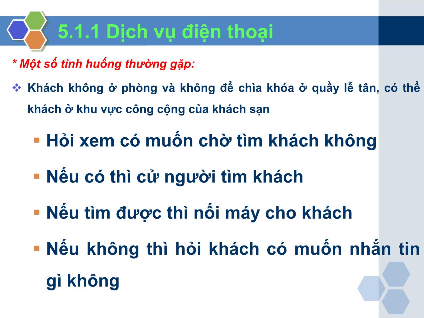 Bài giảng Nghiệp vụ lễ tân - Chương 5: Phục vụ khách lưu trú - Trần Đình Thắng trang 9