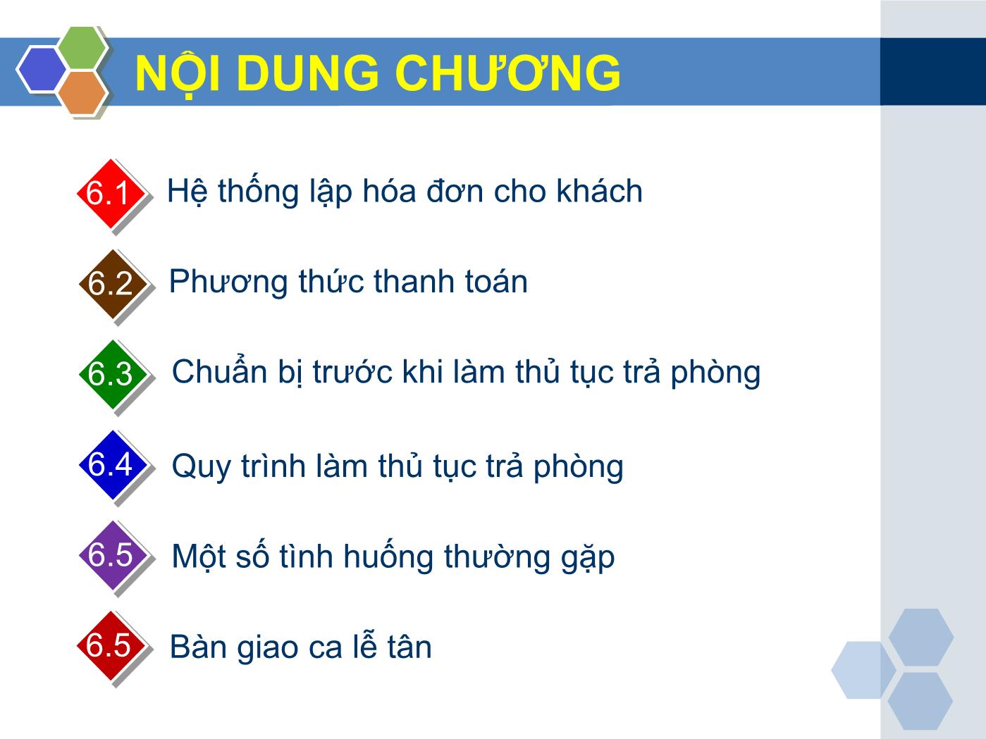 Bài giảng Nghiệp vụ lễ tân - Chương 6: Dịch vụ trả phòng - Trần Đình Thắng trang 3