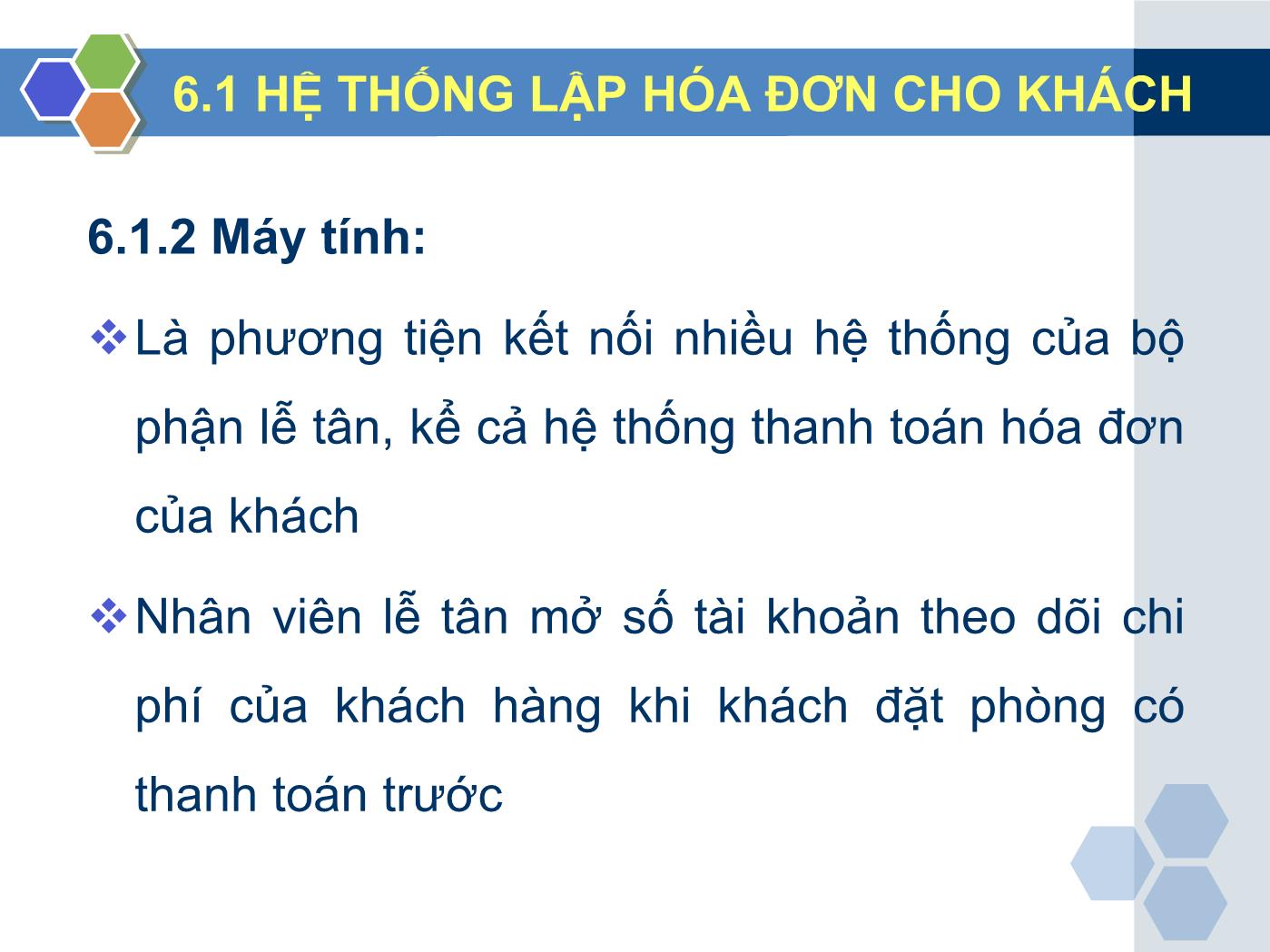 Bài giảng Nghiệp vụ lễ tân - Chương 6: Dịch vụ trả phòng - Trần Đình Thắng trang 6