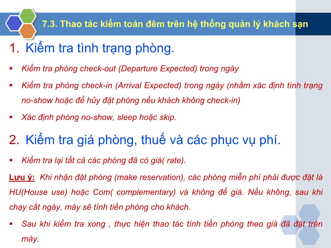 Bài giảng Nghiệp vụ lễ tân - Chương 7: Kiểm toán đêm - Trần Đình Thắng trang 10