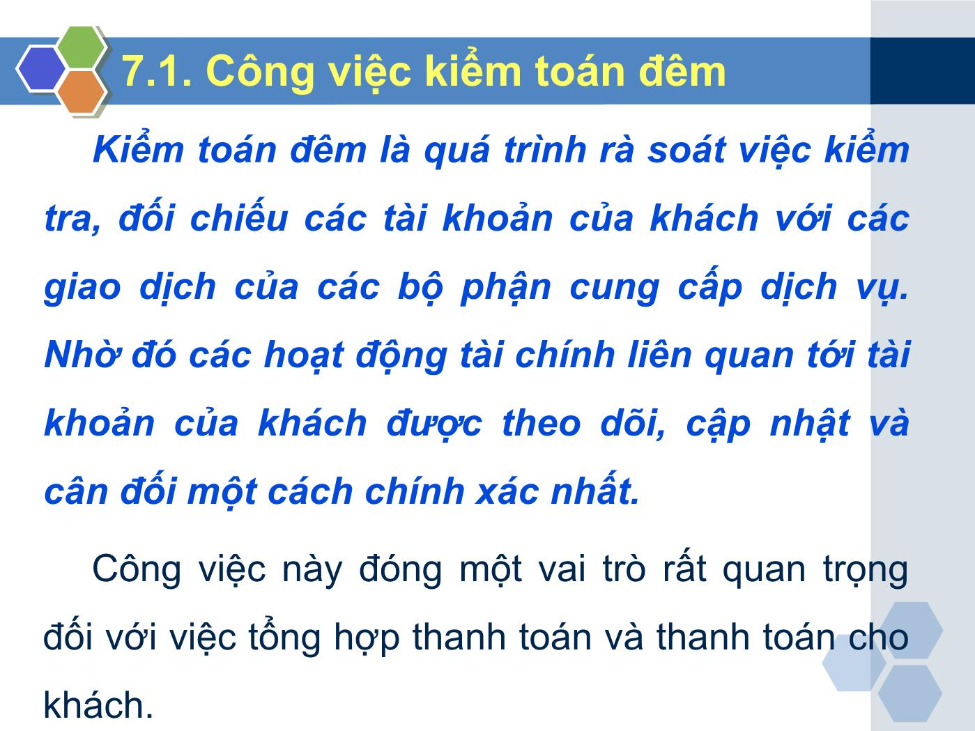 Bài giảng Nghiệp vụ lễ tân - Chương 7: Kiểm toán đêm - Trần Đình Thắng trang 4