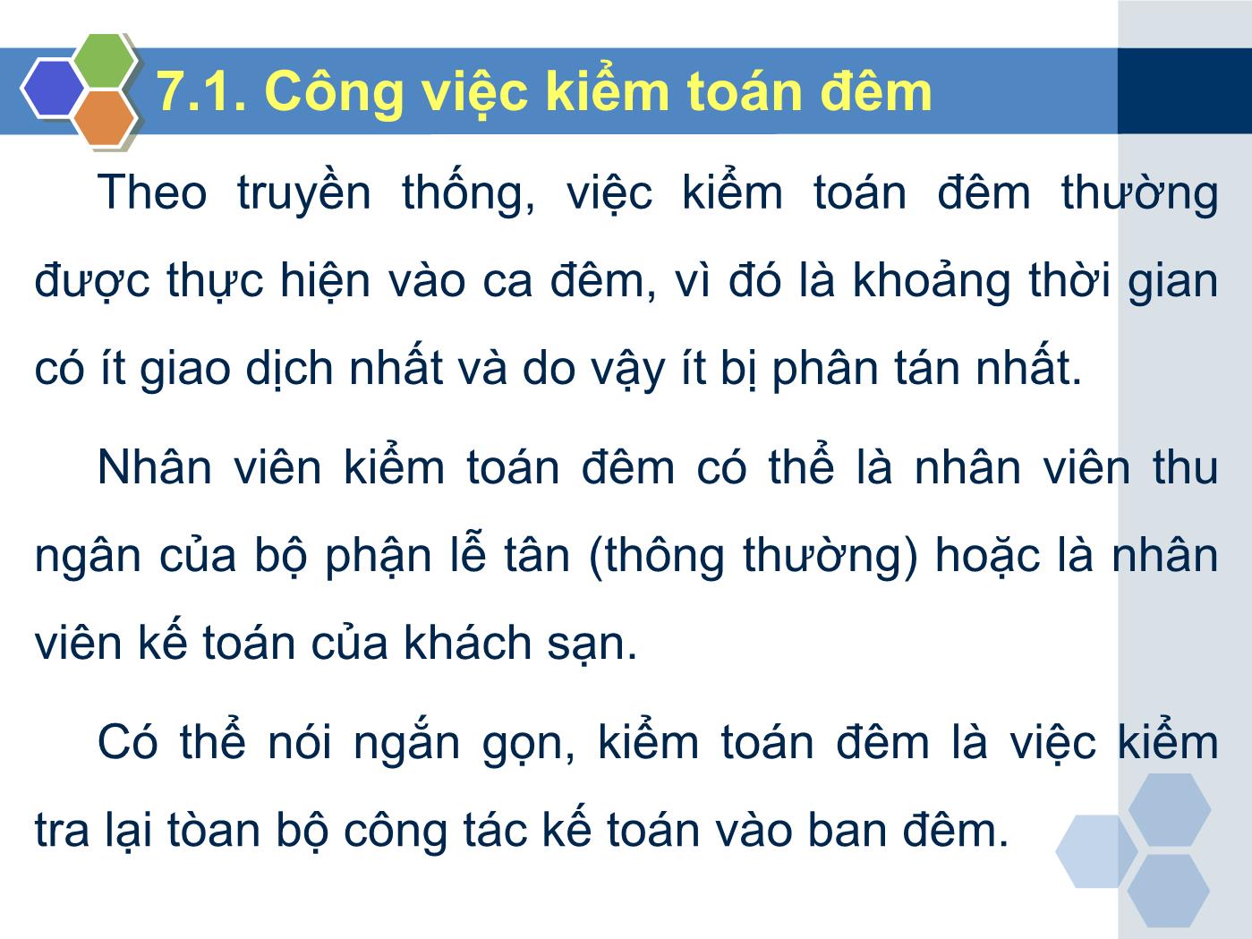 Bài giảng Nghiệp vụ lễ tân - Chương 7: Kiểm toán đêm - Trần Đình Thắng trang 5