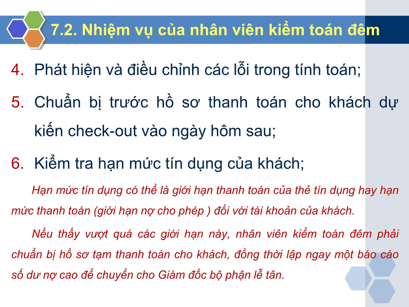 Bài giảng Nghiệp vụ lễ tân - Chương 7: Kiểm toán đêm - Trần Đình Thắng trang 7