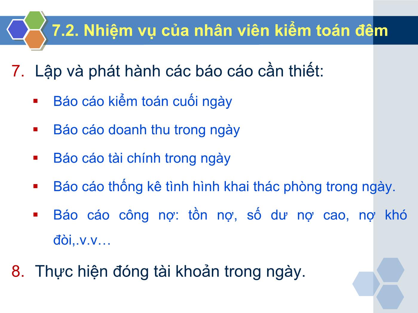 Bài giảng Nghiệp vụ lễ tân - Chương 7: Kiểm toán đêm - Trần Đình Thắng trang 8