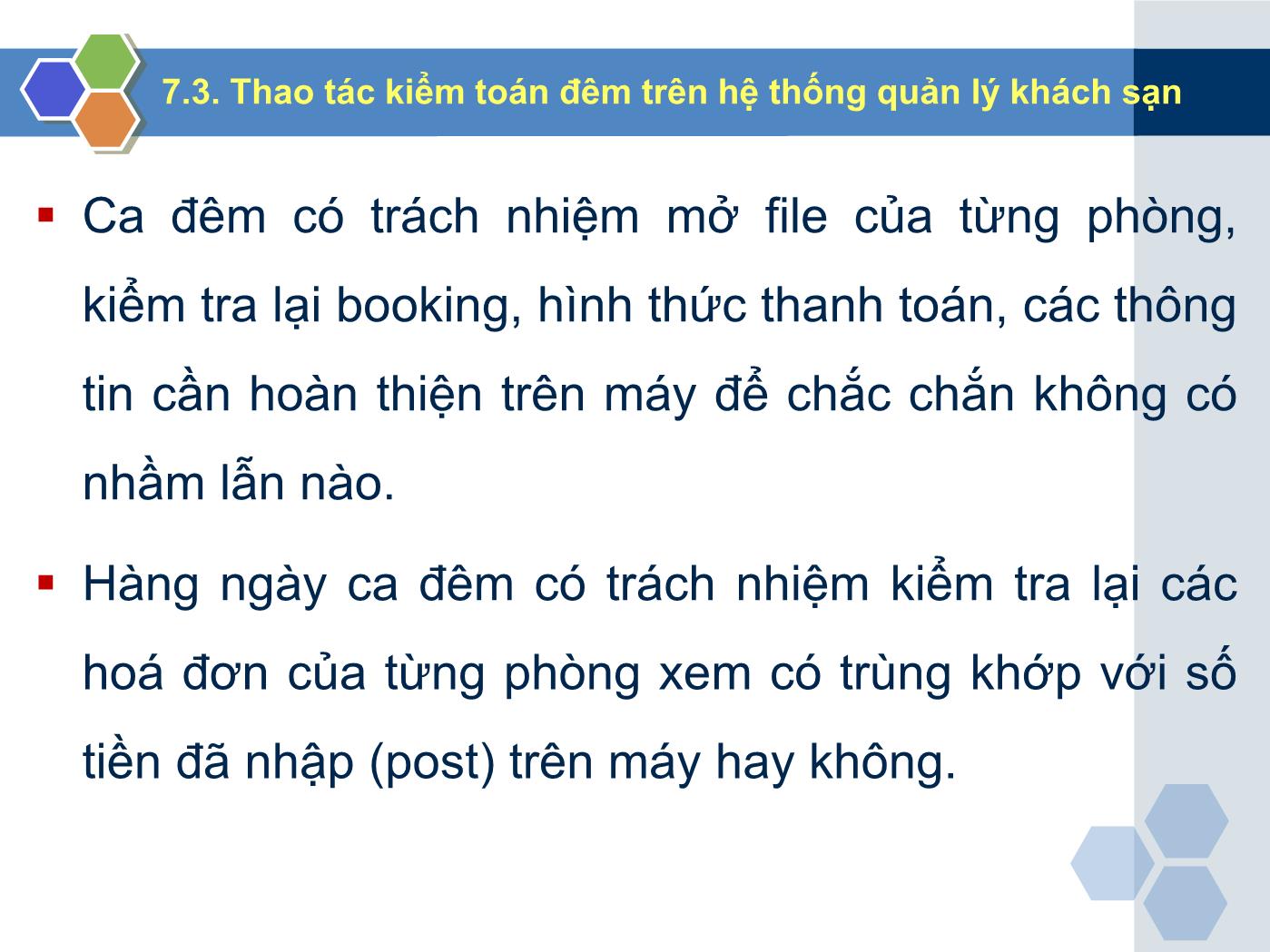 Bài giảng Nghiệp vụ lễ tân - Chương 7: Kiểm toán đêm - Trần Đình Thắng trang 9