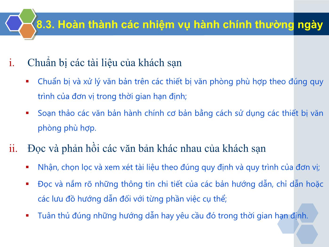 Bài giảng Nghiệp vụ lễ tân - Chương 8: Nhóm kỹ năng cơ bản trong nghiệp vụ lễ tân - Trần Đình Thắng trang 10