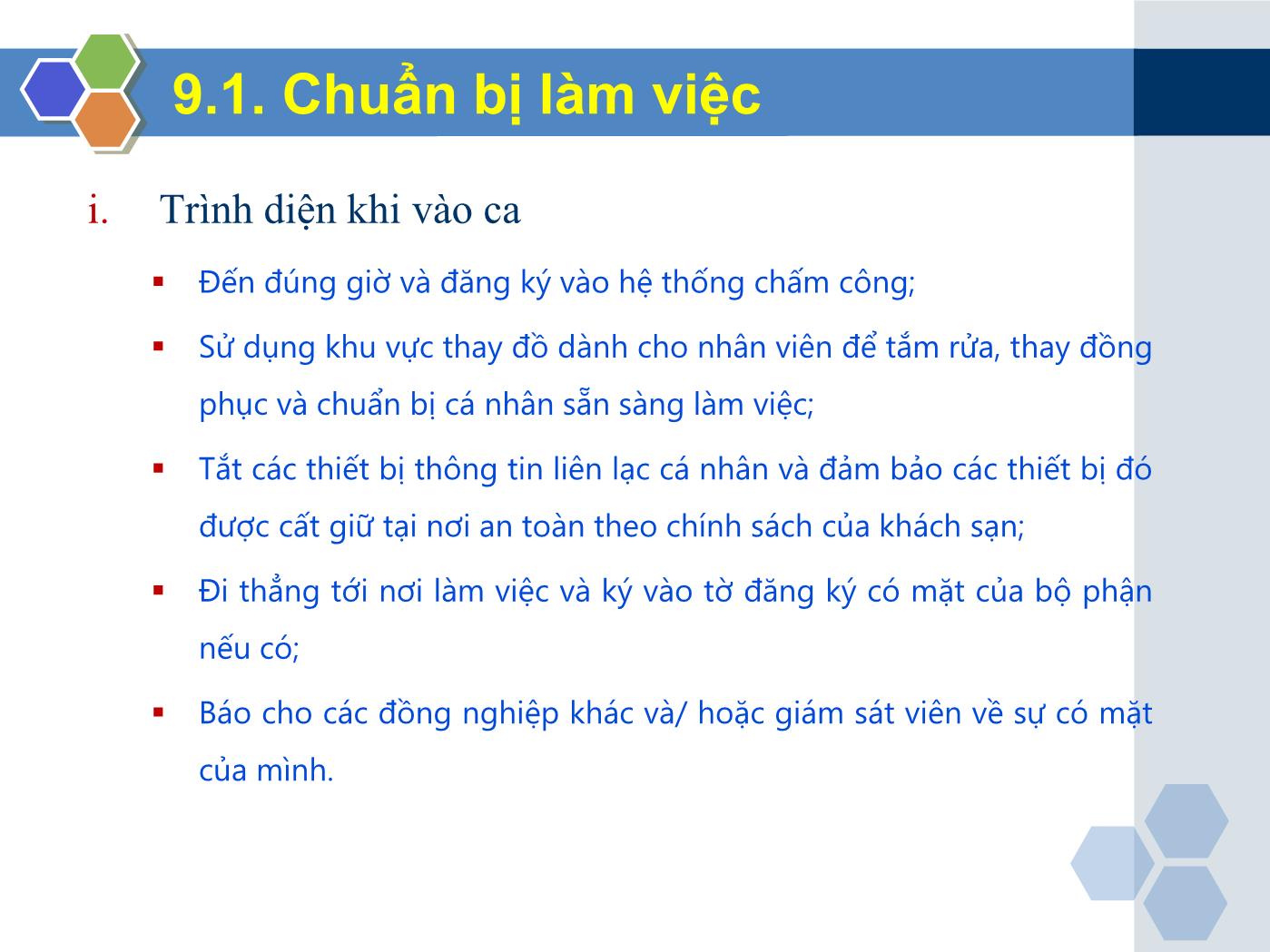 Bài giảng Nghiệp vụ lễ tân - Chương 9: Nhóm kỹ năng chung trong nghiệp vụ lễ tân - Trần Đình Thắng trang 6