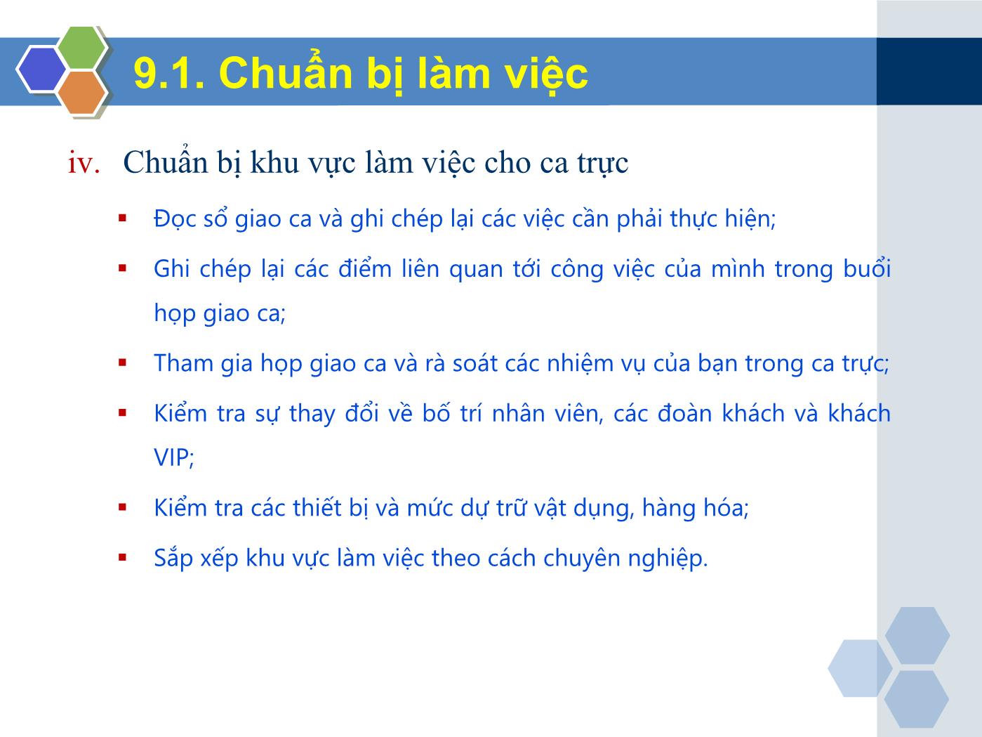 Bài giảng Nghiệp vụ lễ tân - Chương 9: Nhóm kỹ năng chung trong nghiệp vụ lễ tân - Trần Đình Thắng trang 8