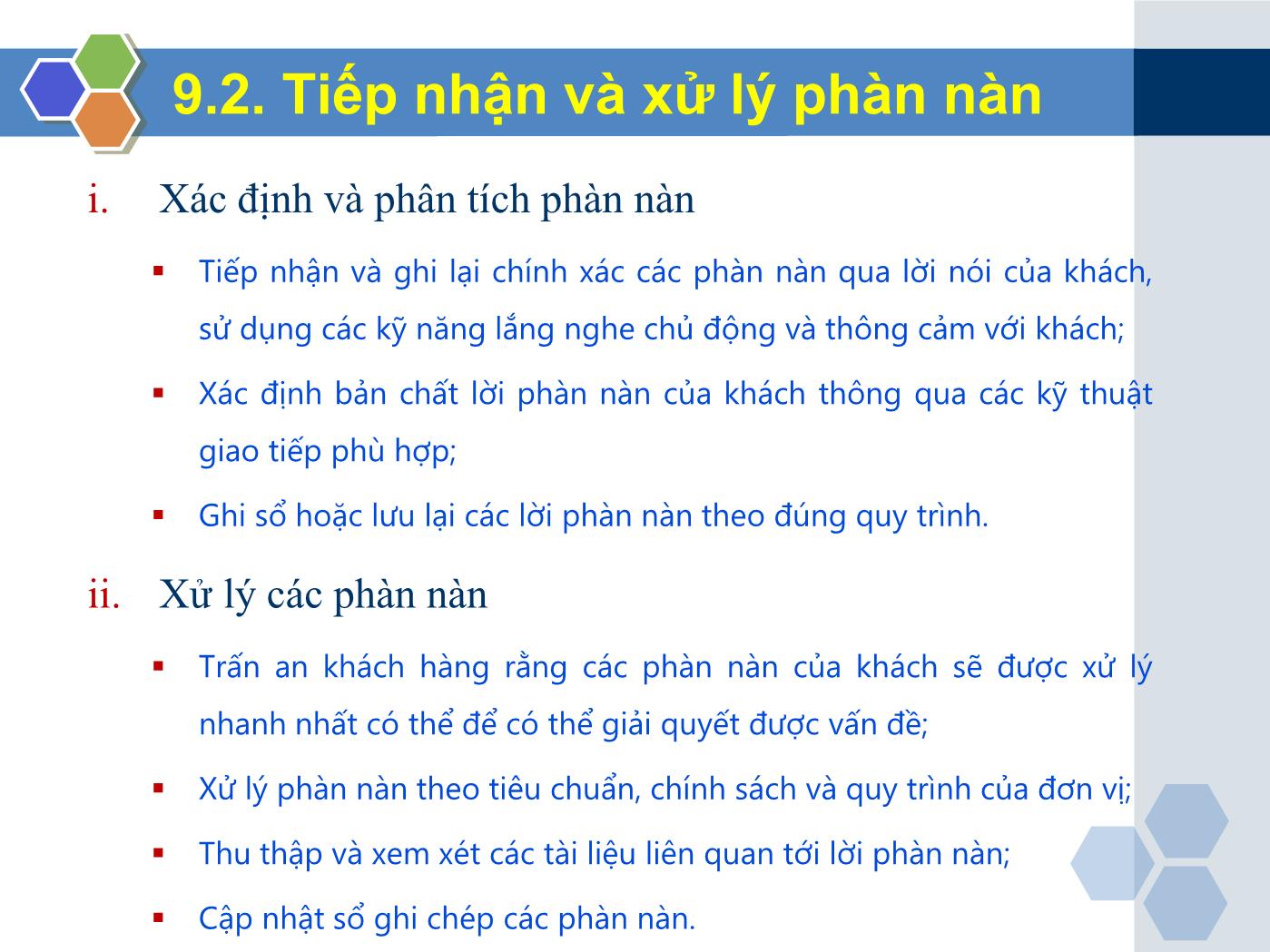 Bài giảng Nghiệp vụ lễ tân - Chương 9: Nhóm kỹ năng chung trong nghiệp vụ lễ tân - Trần Đình Thắng trang 9