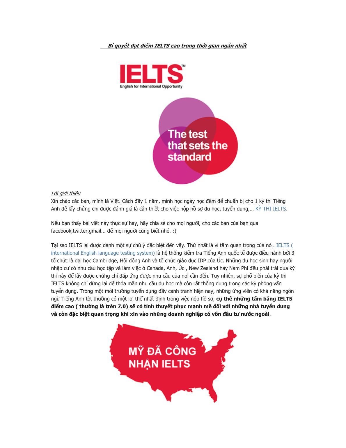 Bí quyết đạt điểm IELTS cao trong thời gian ngắn nhất trang 1