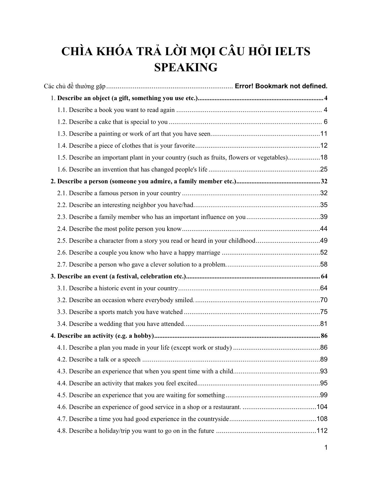 Chìa khóa trả lời mọi câu hỏi IELTS Speaking trang 1