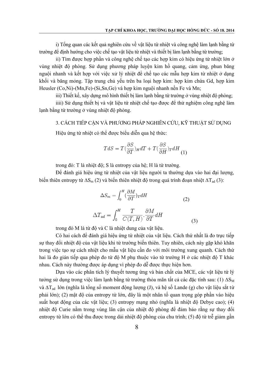 Định hướng nghiên cứu vật liệu từ nhiệt và công nghệ làm lạnh bằng từ trường ở Trường Đại học Hồng Đức trang 4