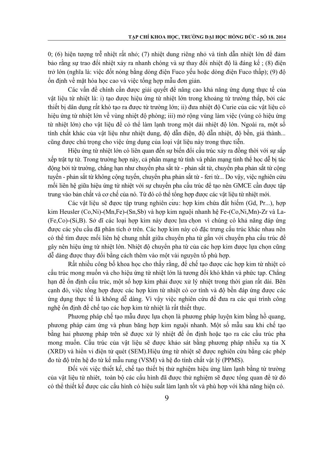 Định hướng nghiên cứu vật liệu từ nhiệt và công nghệ làm lạnh bằng từ trường ở Trường Đại học Hồng Đức trang 5
