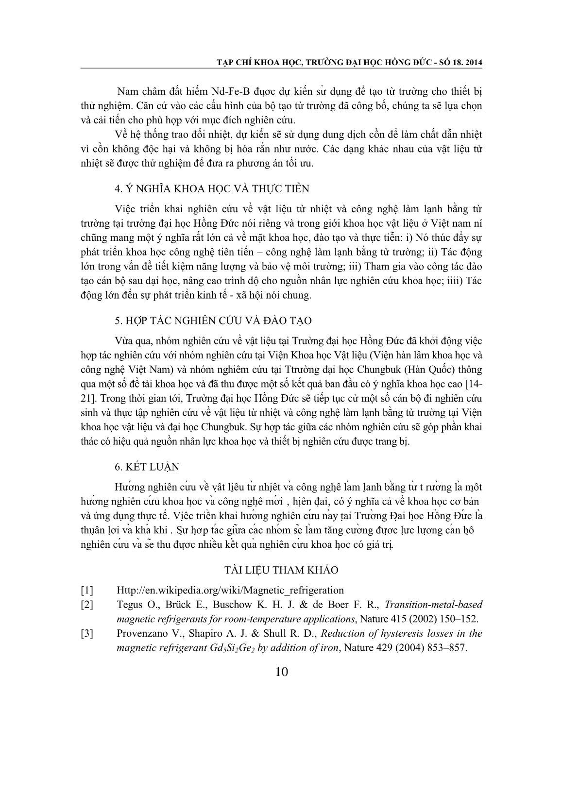 Định hướng nghiên cứu vật liệu từ nhiệt và công nghệ làm lạnh bằng từ trường ở Trường Đại học Hồng Đức trang 6