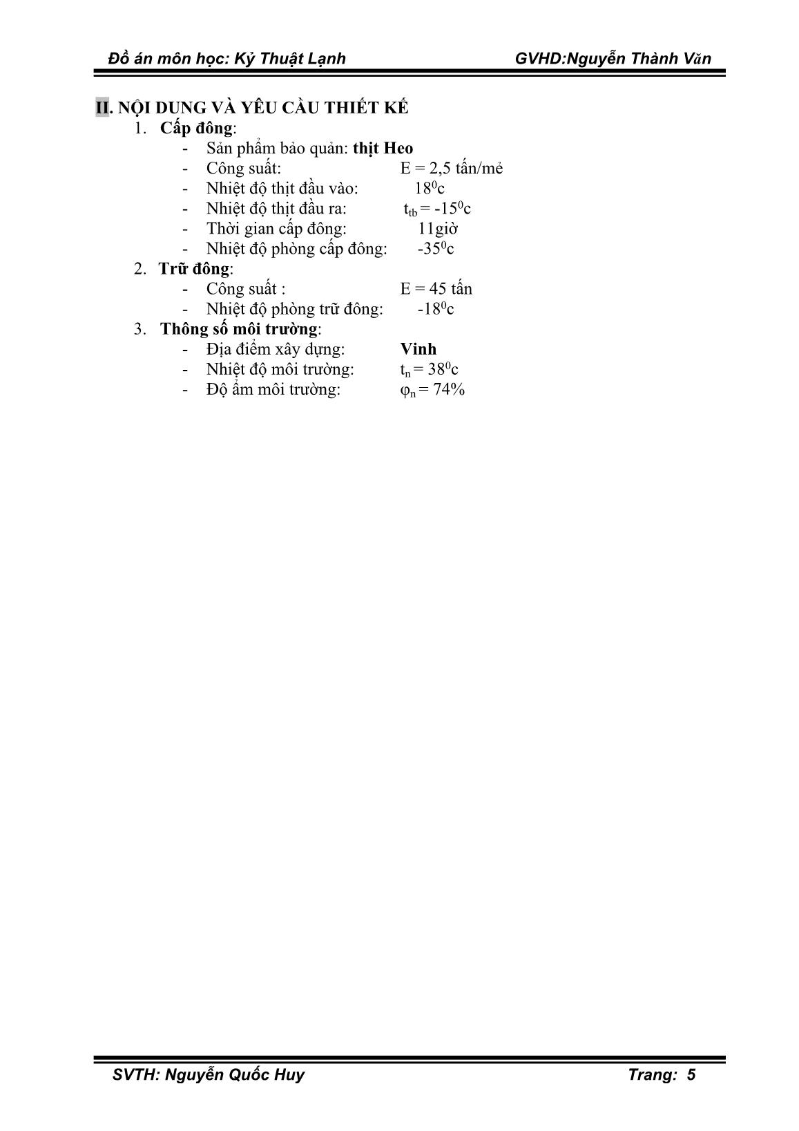 Đồ án môn học Kỹ thuật lạnh - Nguyễn Thành Văn trang 5