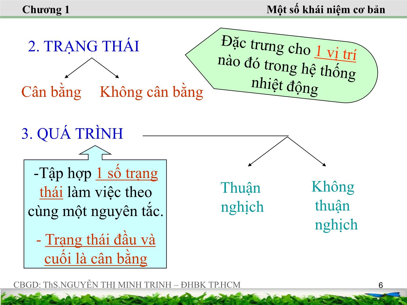 Bài giảng Nhiệt động lực học kỹ thuật - Chương 1: Một số khái niệm cơ bản và phương trình trạng thái của khí lý tưởng - Nguyễn Thị Minh Trinh trang 6