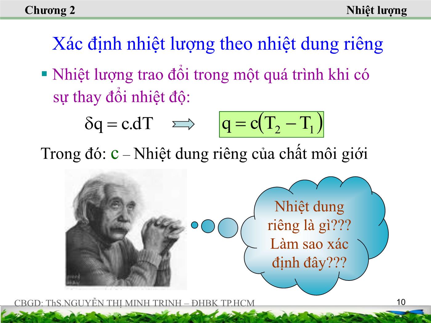 Bài giảng Nhiệt động lực học kỹ thuật - Chương 2: Định luật nhiệt động thứ nhất - Nguyễn Thị Minh Trinh trang 10