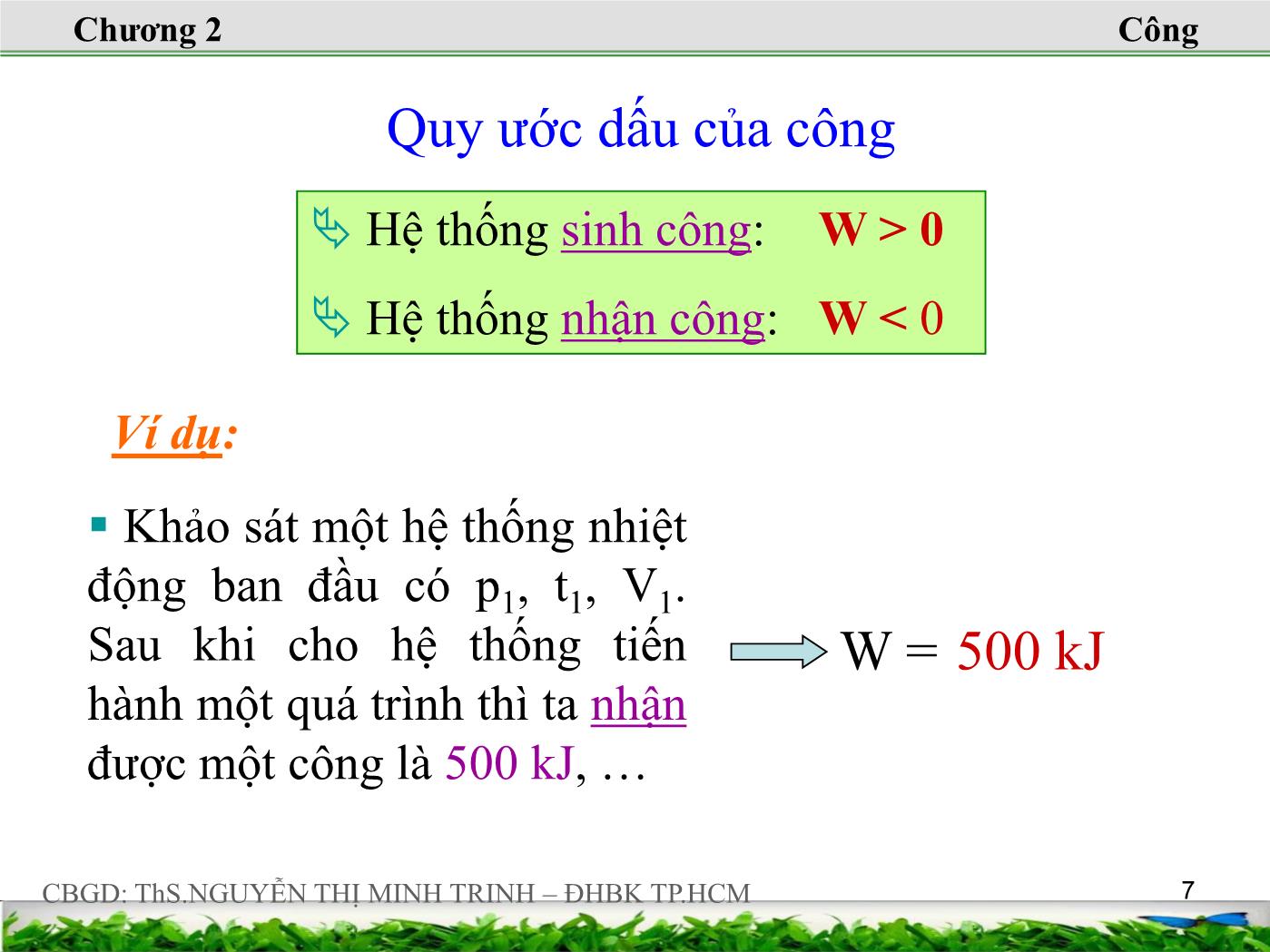 Bài giảng Nhiệt động lực học kỹ thuật - Chương 2: Định luật nhiệt động thứ nhất - Nguyễn Thị Minh Trinh trang 7